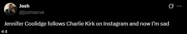Jennifer Coolidge's Instagram Following of Charlie Kirk Sparks Controversy Amid Shooting Tragedy