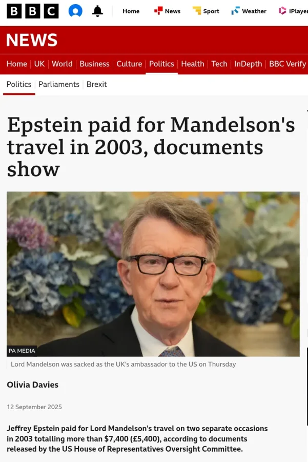 Jeffrey Epstein's $7,400 Payment to Lord Peter Mandelson Sparks Questions About Secret Trips and Political Ties